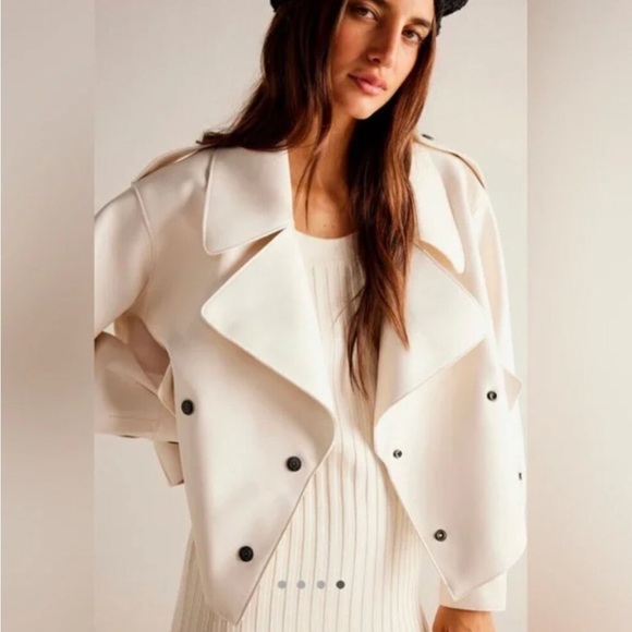 Free People Alexis Vegan Leather Moto Jacket NWT Cream White Boxy - Picture 2 of 16